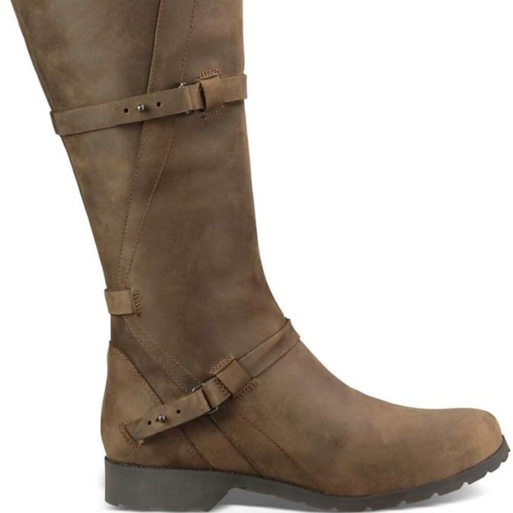 Teva Women's Mocha Brown De La Vina Leather Mid-Calf Classic Moto Boot Size 8.5